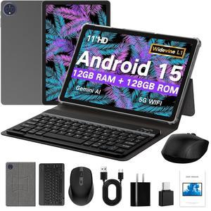 준양 태블릿, 키보드/케이스/마우스 포함 11인치 안드로이드 15개 12GB+128GB+2TB 확장형, 옥타코어 AI WiFi 6, 8000mAh 배터리, HD 대형 터치스크린, 2in1 게임용 태블릿