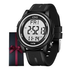 남성용 CIVO 디지털 시계: 스톱워치 알람 날짜가 포함된 스포츠 방수 손목시계 - LED 백라이트 빅 넘버 야외 캠핑 하이킹 사이클링용 실리콘 시계