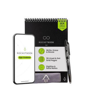 로켓북 플립 재사용 가능한 스마트 메모장, 상단 바운드 나선형 노트북 안감 및 점선 페이지 이그제큐티브 사이즈 6x8.8, 프리미엄, 블랙(1팩)