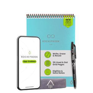 로켓북 플립 재사용 가능한 스마트 메모장, 상단 바운드 나선형 노트북 안감 및 점선 페이지 이그제큐티브 사이즈 6x8.8, 프리미엄, 청록색(1팩)