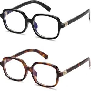 여성용 LIKSMU 블루 라이트 차단 안경 남성용 트렌디 직사각형 작은 2팩