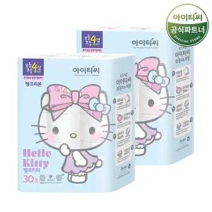 헬로키티 핑크리본 4겹 천연펄프 화장지 (20mx30롤) 2팩 총60롤