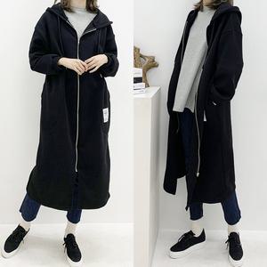 허밍퍼플 여성용 6411-ES까망 기모 후드 집업 빅사이즈 겨울 신상 블랙 검정 롱 아우터 캐주얼 여성의류