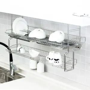 (800 2단) 광폭슬라이드 씽크선반 스텐 쟁반 식기건조대/건조대/식기/기둥식/설겆이/선반/싱크대/부착용