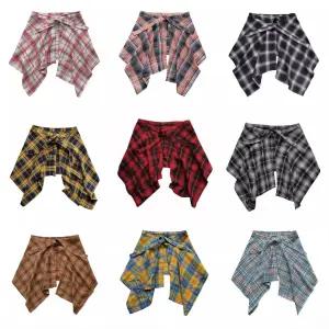 레이어드 랩스커트 체크 셔츠 힙커버 힙합