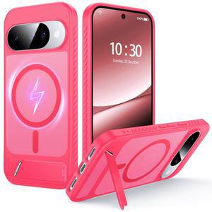 FNDMIL 구글 픽셀 10 케이스/픽셀 프로 케이스, MagSafe[보이지 않는 킥스탠드][서있는 동안 충전][밀리터리 충격 방지] 반투명 매트 소프트 실리콘 범퍼 10/10