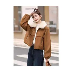 무천도사 여성 여친 자켓 가죽 가을 겨울 옷 슬림핏 코트 재킷 기모 도톰 탈부착 퍼 칼라 KKE4