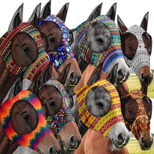 말을 위한 Qualirey 8pcs 말 파리 마스크 귀 자외선 차단 기능이 있는 편안한 탄력 얼굴 승마 용품 기하학 중간 을 덮는