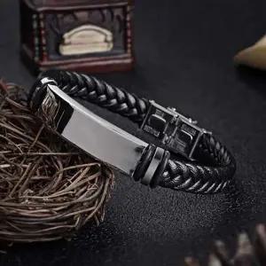 꼬임 가죽 팔찌 블랙 인조가죽 스트랩