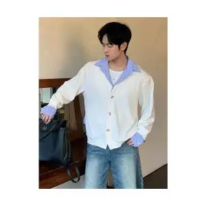 샤오원샵 남자 키작남 솔리드 셔츠 가짜 투피스 니트 카디건 겨울 오피스룩 캐주얼 꾹4