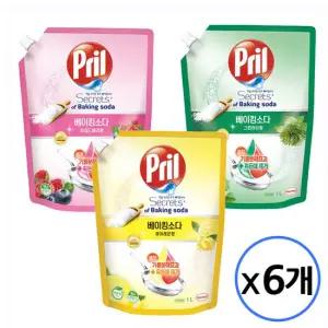 프릴 베이킹소다 주방세제 1L 리필 x6개 퓨어레몬 그린허브 와일드베리 택1