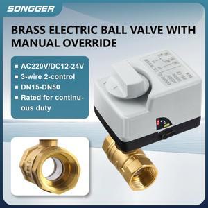 황동 전동 볼 밸브 AC220V DC12V 3선 액추에이터 수동 스위치 듀얼 제어 IP67 DN15 50 스마트 워터 시스템