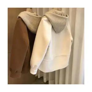 여자 후드 가디건 카디건 빅사이즈 니트 가짜 투피스 가을 겨울 모직 ST4