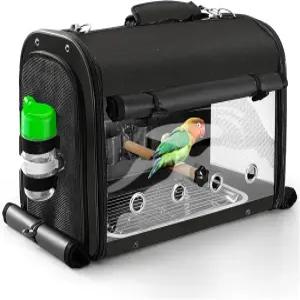 스탠드가 있는 SUERTREE 새 캐리어 가방 여행 케이지 앵무새용 경량 백팩 휴대용 반려동물 투명 통기성