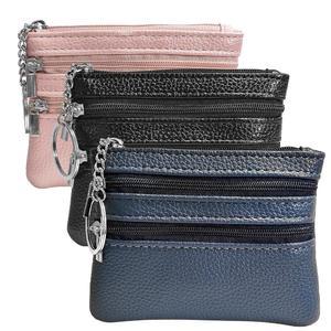 지퍼가 달린 3팩 열쇠고리 동전 지갑 여성과 남성 모두를 위한 카드 홀더 소형 여행 필수품 정리에 이상적인 PU 가죽 블랙 시안 핑크 콤보