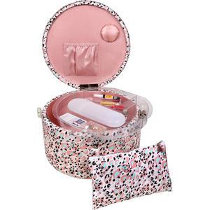 [미국배송] 싱어 긴급 여행용 재봉 키트와 어울리는 지퍼 파우치가 있는 대형 원형 바구니 - 로즈 핑크 레오파드 프린트