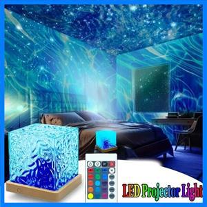 오션 웨이브 프로젝터 라이트 동적 회전 불꽃 크리스탈 램프 리모컨 16색 디밍 가능 USB 전원 공급 거실 장