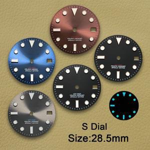 [호환품]28.5mm S 로고 햇살 다이얼 NH35/NH36/4R/7S  무브먼트 아이스 블루 빛나는 고 시계 수정 액세서리