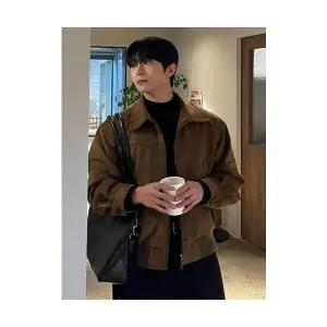 룽나루 남성 자켓 빈티지 쇼트 톱 코트 가을 겨울 스웨이드 칼라 재킷 오피스룩 HO4