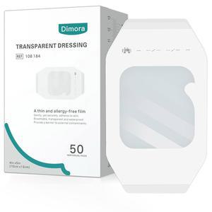 디모라 투명 필름 드레싱 50팩, 방수 접착제 투명 붕대 4인치 x 5인치, IV 쉴드용 상처 커버, 타투 애프터케어 붕대, 상처 관리용 투명 붕대 테이프