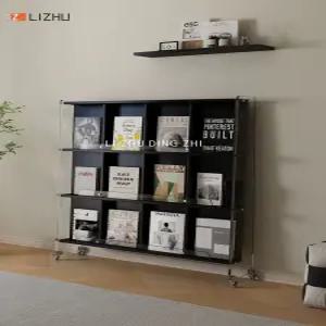 블랙 우드 매거진랙 이동식 책장 잡지 팜플렛 거치대