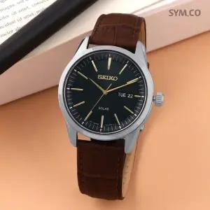 SNE529P1 태양충전 솔라파워 라운드 그린 정장캐쥬얼 남자 가죽 시계 d