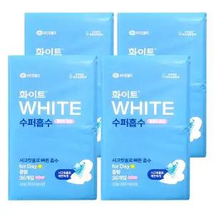 화이트 수퍼흡수 울트라슬림 중형 날개형 얇은 생리대 이중 샘방지 36매 4팩