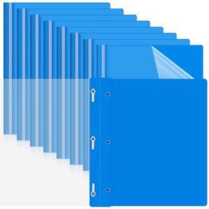 48개의 투명 전면 보고서 표지에 프롱 플라스틱 프레젠테이션 폴더 3개의 이력서 포트폴리오 폴더(파란색)를 표시합니다