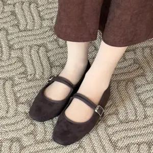 [옷자락]여자 겨울하객룩 버클 메리제인 가죽 퍼안감 플랫슈즈