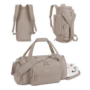 여성용 가방 스마트 4-in-1 체육관 가방, 신발 수납공간 및 젖은 포켓이 있는 여행용 TSA 경량 더플백, 30L 캐리 온 위켄더 방수 더플 백팩, 카멜