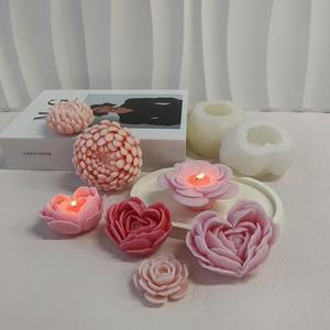 캔들 3D 오스틴 로즈 모란 국화 꽃 촛불 실리콘 금형 Diy 사랑 비누 석고 초콜릿 아이스 케이크 베이킹