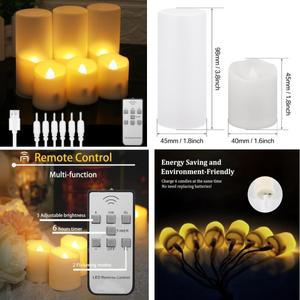 캔들 충전식 LED 티라이트 무불꽃 깜박이는 캔들 타이머 리모컨 포함 배터리 작동 전자