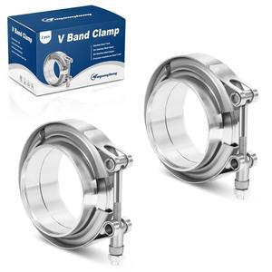 [미국배송] 터보차저 머플러 다운파이프용 2.5인치 V 밴드 클램프 배기 남성용 플랜지 포함 - 2팩