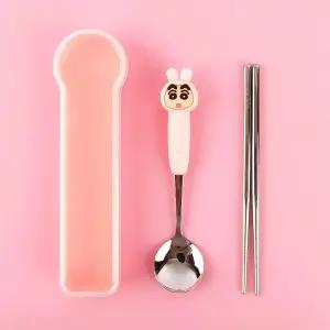 짱구 피규어 숟가락 젓가락 세트-핑크 식기 숟가락 포크 스푼포크