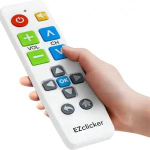 이지클리커 플러스 빅 버튼 유니버설 TV 리모컨(흰색) 사용하기 쉽고 주요 브랜드와 함께 작동합니다(AAA
