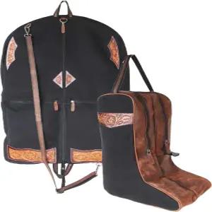 웨스턴 블랙 캔버스 스트레스 가죽 여행용 휴대용 부츠 의류 가방 세트 콤보 3032SK01BK