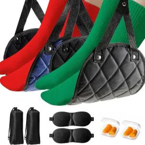 아이마스크 2강아지 귀마개 2개 세트가 포함된 프리미엄 2팩 비행기 발 해먹 - 편안한 여행 길이 조절가능