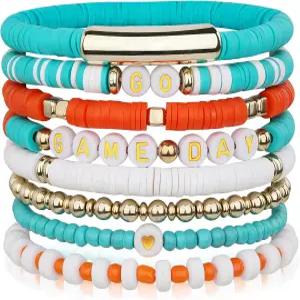 여성용 게임데이 축구 팔찌 실버 블루 그레이 퍼플 오렌지 스태커블 스포츠 주얼리