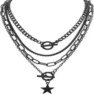 사키나 고스 레이어드 블랙 스타 초커 목걸이 주얼리 고딕 펑크 그룬지 이모 크리스마스 여성용 선물