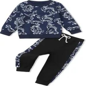 mksodopy 소년 옷 공룡 프린트 스웨트셔츠 조깅 팬츠 의상