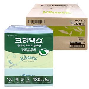 크리넥스 클래식 소프트 숲속향 미용티슈 180매 6개입 x4팩(총24각) 각티슈