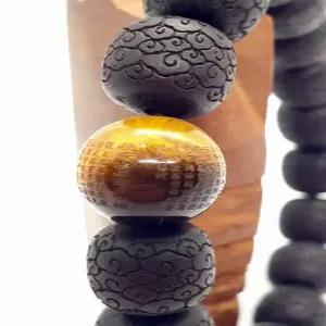 맞춤사이즈 반야심경 각인 12mm 호안석 모주 구름 조각 흑단 염주