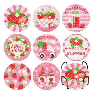 딸기 컵받침 보석십자수 8개 한세트 (샤이닝+원형) 아크릴