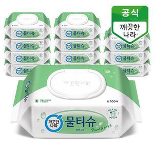 [깨끗한나라] 퓨어그린 물티슈 캡형 100매 x 12입