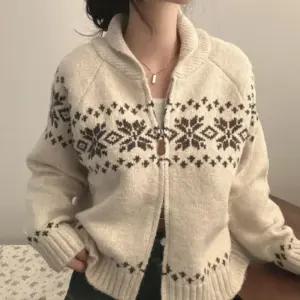여성 겨울 투웨이 눈꽃 노르딕 니트 스웨터 가디건 집업