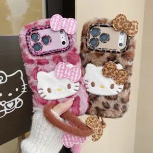 헬로키티 스트랩 레오파드 호피 털 퍼 실리콘 아이폰 17 16 15 프로 맥스 PRO MAX 케이스