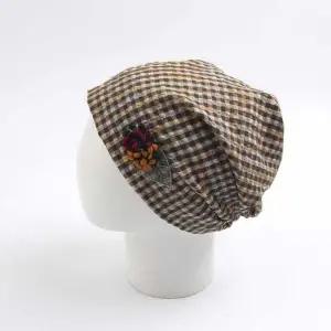시원한 체크 두건 비니 중년 여성 조리 식당 데일리 탈모 모자