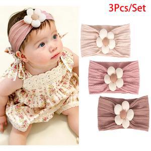 3Pcs 아기 머리띠 신생아 소녀 꽃 나일론 부드러운 어린이 터번 유아 헤어 액세서리