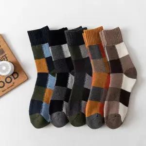 남성 겨울 체크양모 니트 방한 중목양말 5켤레세트
