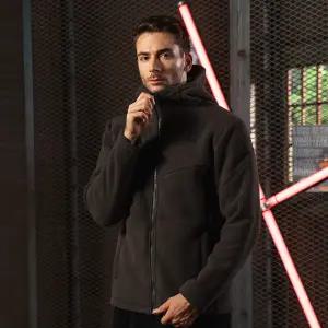 험머 H1 남성 그래픽 로고 보아 플리스 본딩 후드 자켓 브라운